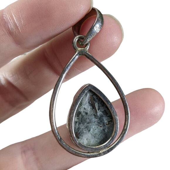 Rare 925 Astrophyllite tear drop charm and black leather necklace - Picture 4 of 8